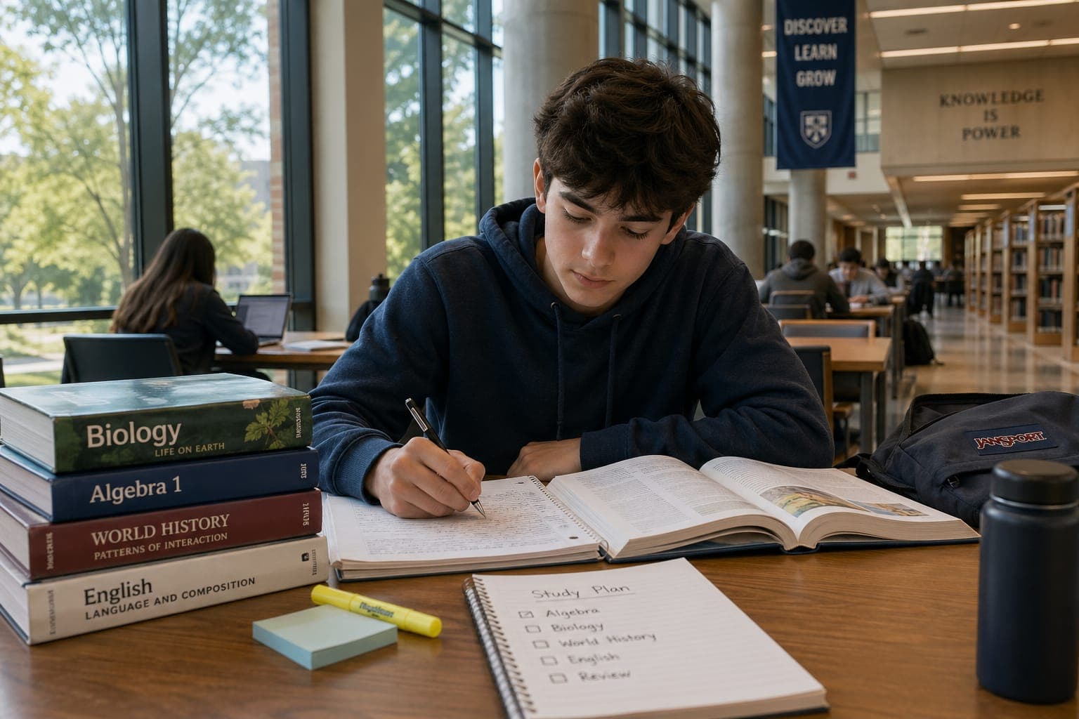 High school student studying early for college admissions