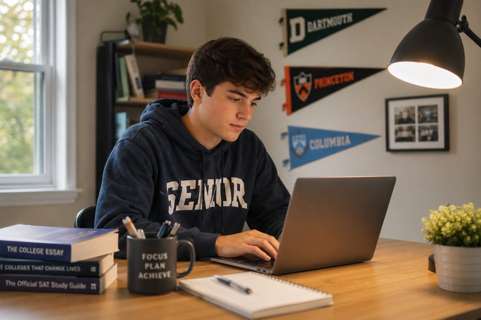 Senior student writing college application essay
